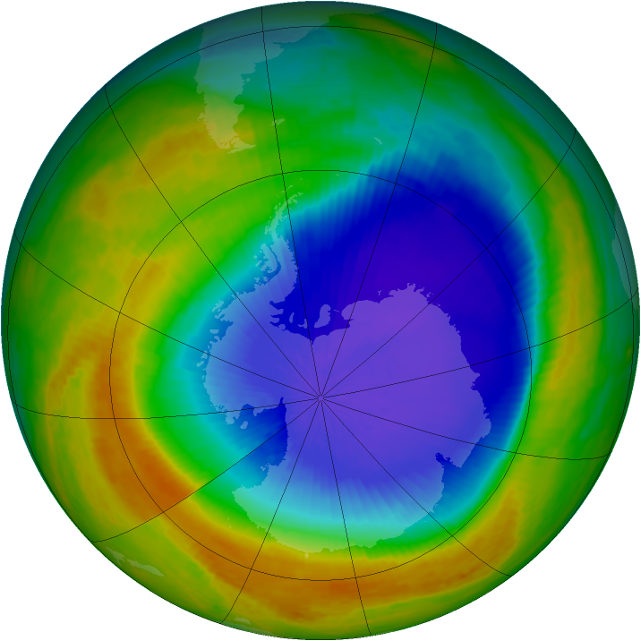 Antarctic ozone map for 15 October 2003